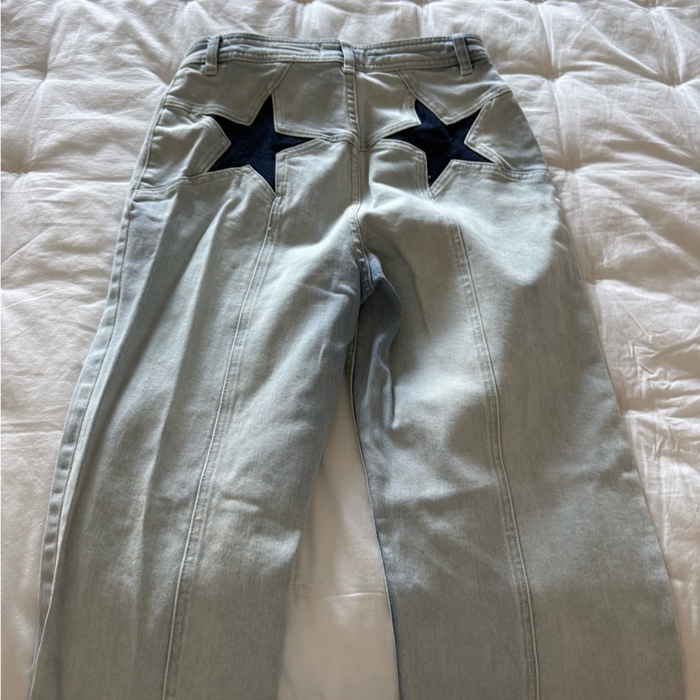 Free People Womens Bootcut Flare Light Blue Star Patch Jeans - Picture 6 of 6